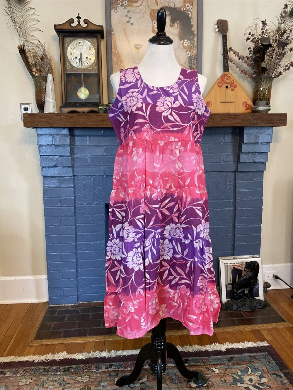 NEW La Cera Women’s S Garden Floral Patio Tank Dress 100% Cotton Midi Boho Comfy